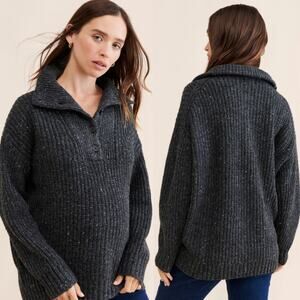HATCH Jo Sweater Chunky Oversized Wool Blend Charcoal Tweed Maternity Size Small